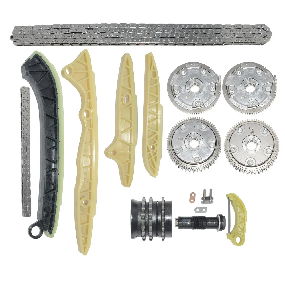 Ajustadores de eixo de comando AP02 + kit de corrente de distribuição para Mercedes M272 W164 W221 W211 W203 C230 C300 C350 E350 E500 ML450