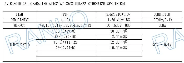 Flyback 300-340V to 12V/5V EE28 12pin Viper53  Ferrite Core Transformer