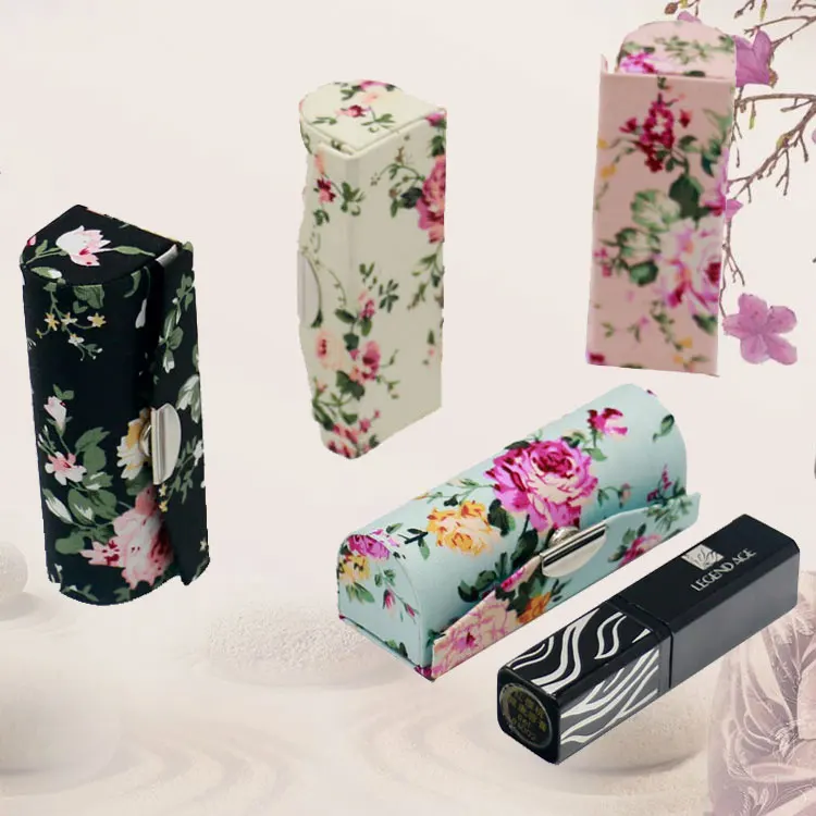 

Pretty Portable Mirror Small Jewelry Box for Empty Lipstick Containers Tubes Flower Cloth Lip balm Packaging Lip Gloss Boxes 2pc