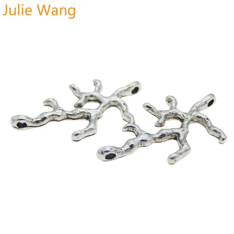 Julie Wang 20PCS Small Tree Branch Shape Charms Antique Silver Color Connector Necklace Pendant  Jewelry Making Accessory