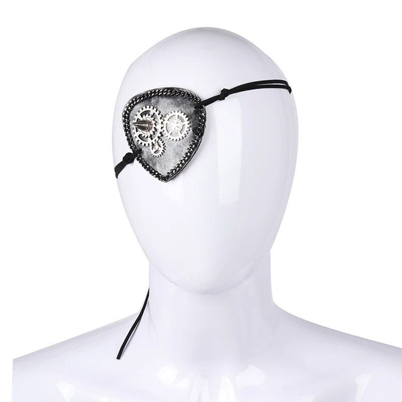 Unisex Vintage Steampunk Gear Eye Patch Gothic Chain Leather Eye Masks Cosplay Accessories