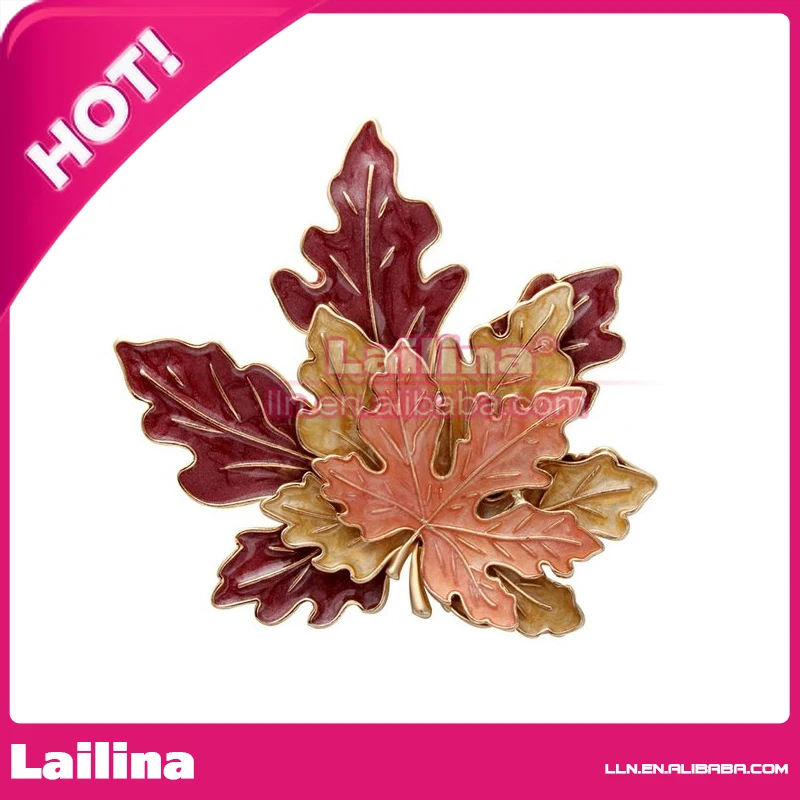 Golden Tone Metal Red Yellow Orange Enamel Maple Leaf Fashion Brooch Pins