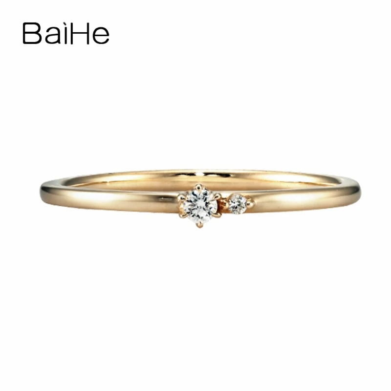 BAIHE Real Solid 14K Yellow Gold H/SI Natural Diamond Ring Women Men Trendy Wedding Band Fine Jewelry Making Cincin berlian