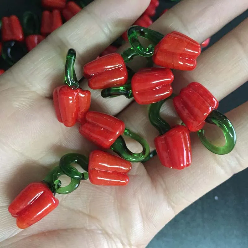 10pcs/lot Murano Lampwork Red Pepper Glass Charms For Earring Necklace Jewelry Making