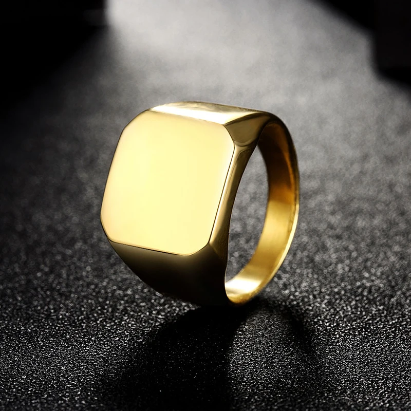 Wholesale Fashion Men Ring Gold Color Simple Glossy Square Stainless Steel Anniversary Wedding Band Finger Rings Jewelry Gift