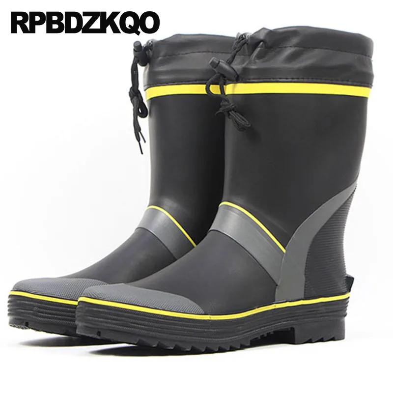 Escorregar Em Botas De Pesca Borracha Homens Barato Sapatos Altas Inverno Tamanho Mais Chuva PVC Meados Bezerro à Prova D'água Durável Casual Pele Moda Masculino Confortável Calçado