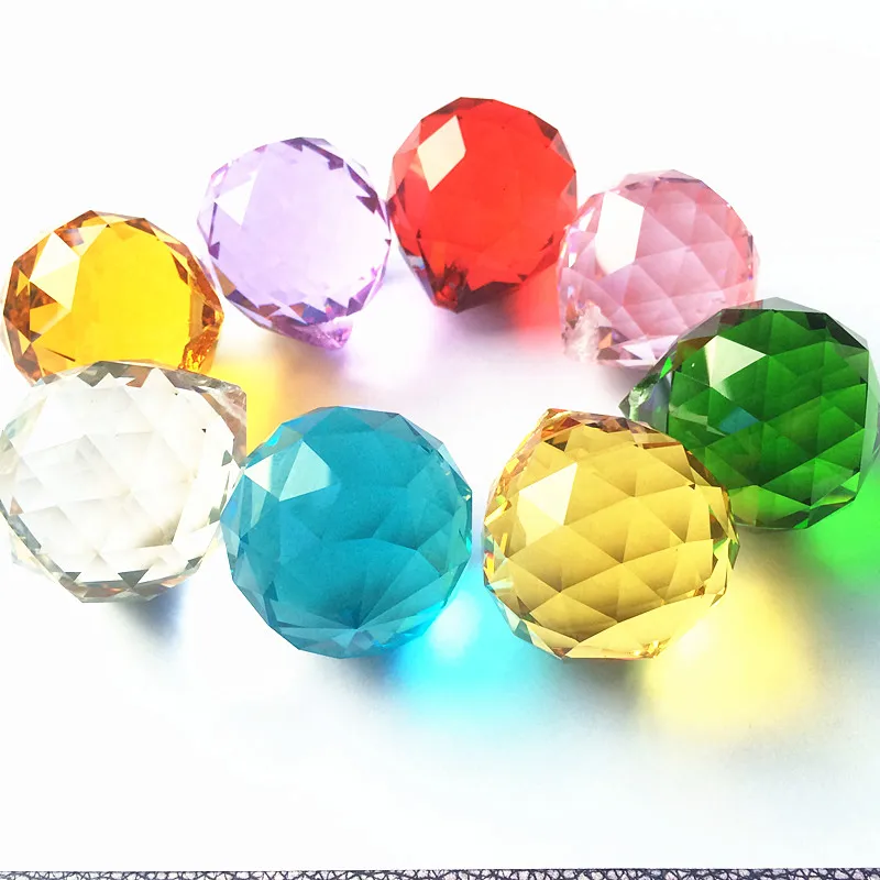 

Free Shipping 100% AAA Quality 30mm.12Pcs/lot, K9 Multi colored Crystal Faceted Balls(+12pcs rings),Crystal hanging suncatchers