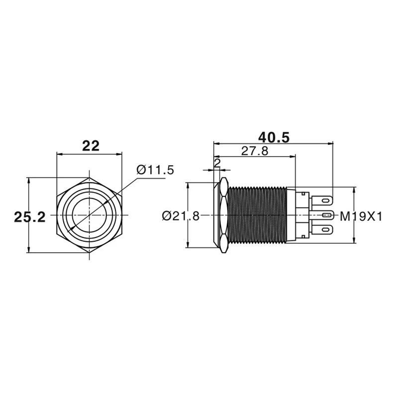 19mm high quality Metal Power L type brass Push Button Switch flat round illumination Momentary/Locking 1NO 1NC