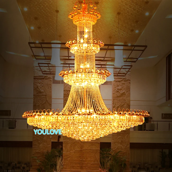 

Gold Crystal Chandeliers Lights Fixture Modern Crystal Hanging Light Stair Droplight Hotel Restaurant Club Lamp D120cm 110V 220V