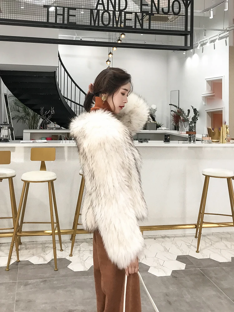 Imported raccoon fur woven fur coat female short paragraph fox fur long sleeve round neck 2019 winter new style