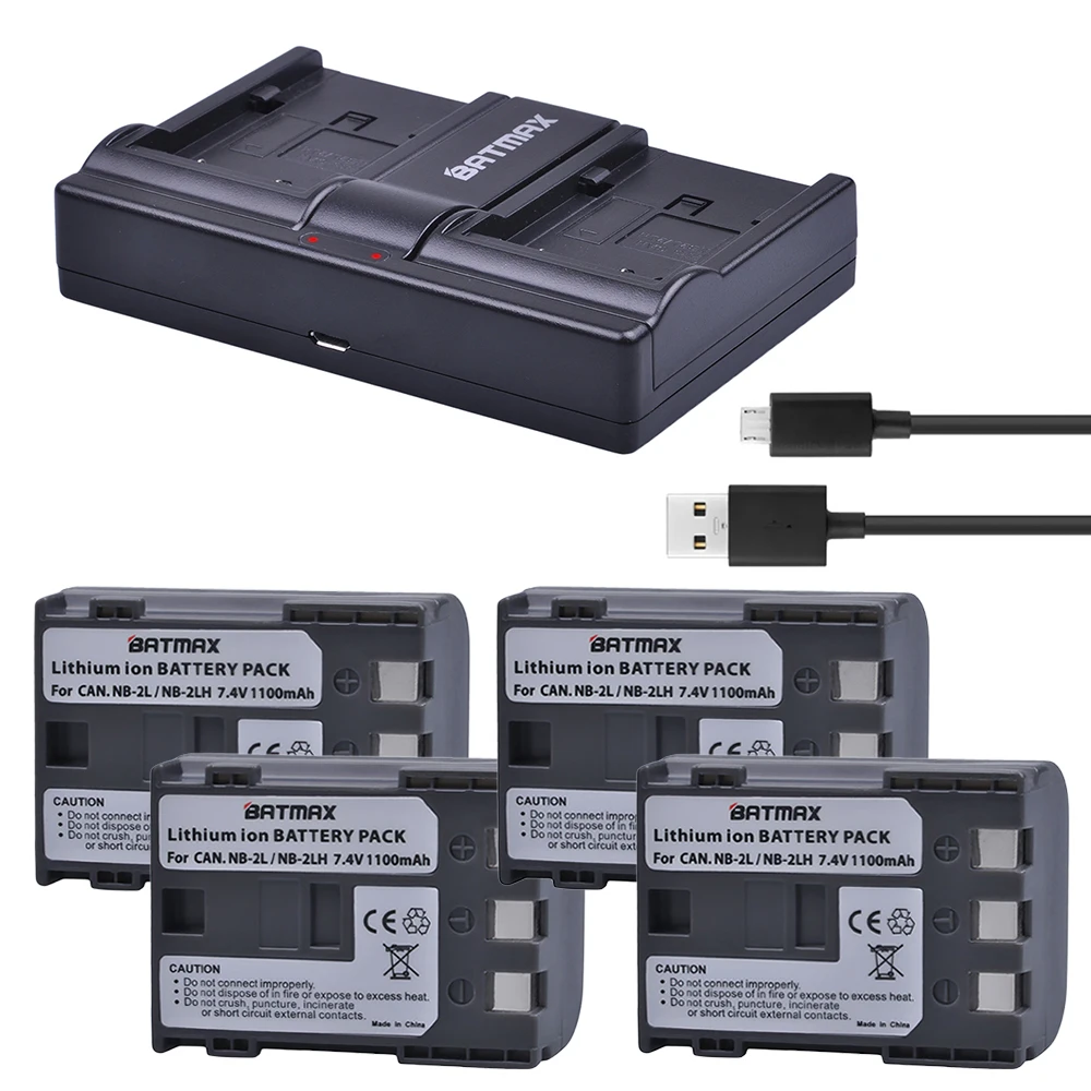 

4Pcs NB-2L NB 2L NB2L NB-2LH NB 2LH NB2LH Battery + USB Dual Charger for Canon 350D 400D G7 G9 S30 S40 z1 Kiss N X Rebel XT XTi