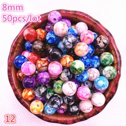 NEW 50pcs 8mm Flowering Round Acrylic Beads Loose Spacer Beads for Jewelry Making DIY Bracelet #12