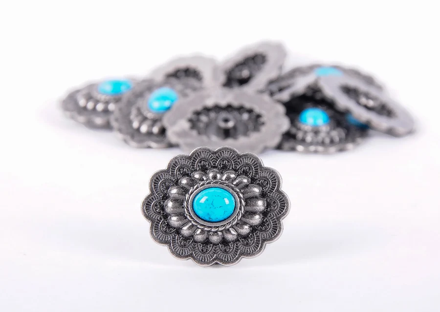 10PC 35*28MM Southwest Oval Horse Saddles Turquoise Antique Silver Finish Concho