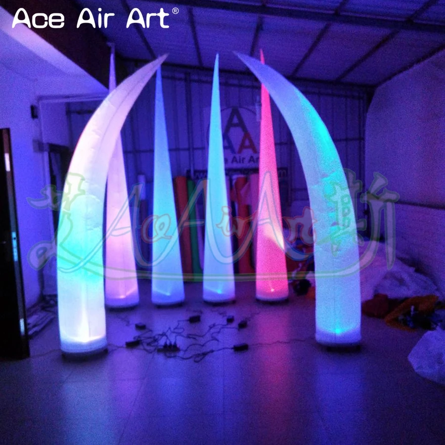 Customized LED Inflatable 4 PCS Straight Cones and 2 PCS Curve Cones Lighting Stage Yard Decoration for Sale