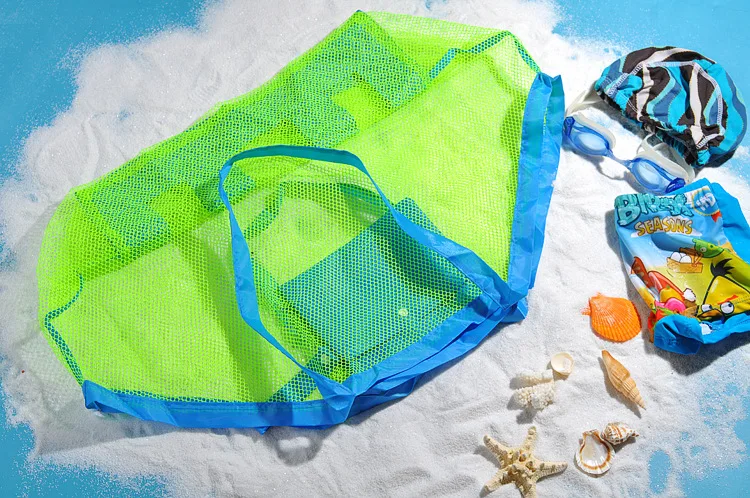 Saco de malha portátil para crianças, equipamento para armazenar roupas de praia, bolsa de areia para bebês