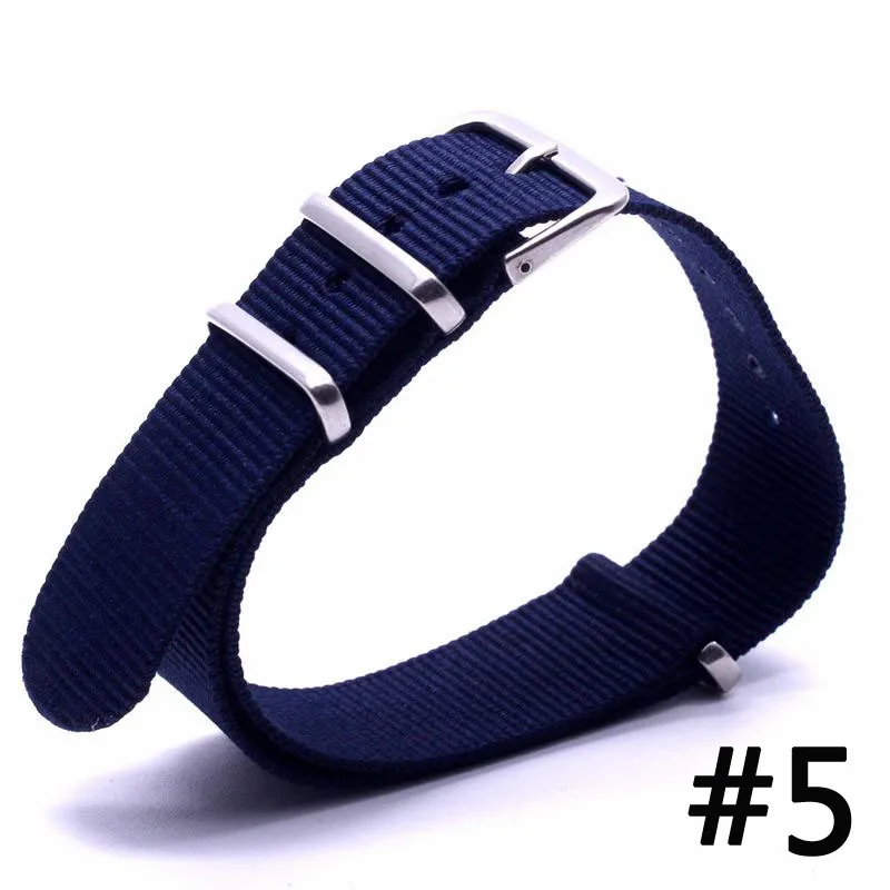 10Pcs/set Nylon Strap Army Sport Watch Band Canvas Striped Wristband Substitute Dw Watch 18mm 20mm Strap Silver Buckle Belt