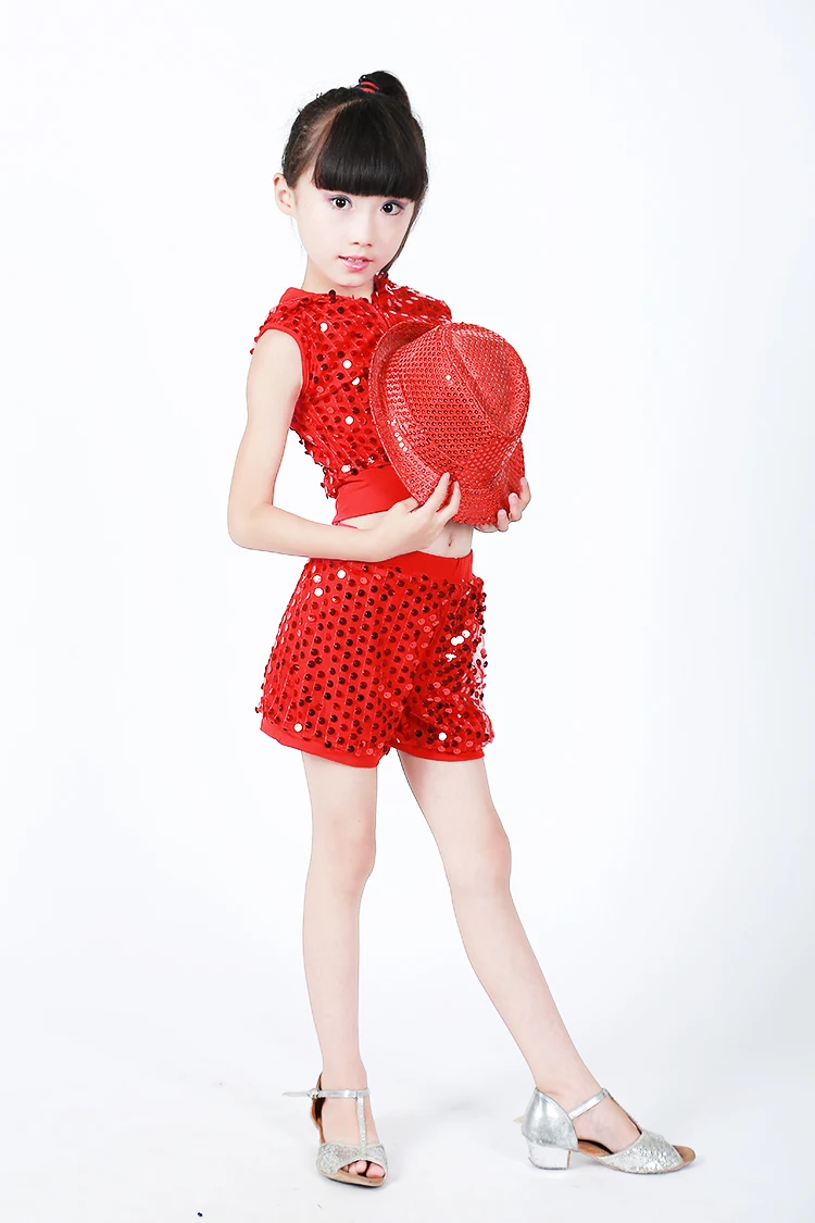 Kid Sequin Hip Hop Clothing Casual Shirt Cropped Sweatshirt Tops pants Girls Jazz Dance Costume Ballroom Dancing Clothes Wear