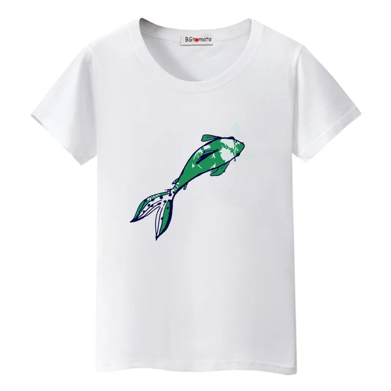 

BGtomato 2022 green fish tshirt harajuku shirt cool summer top funny fish clothes casual oversized t shirt women clothes