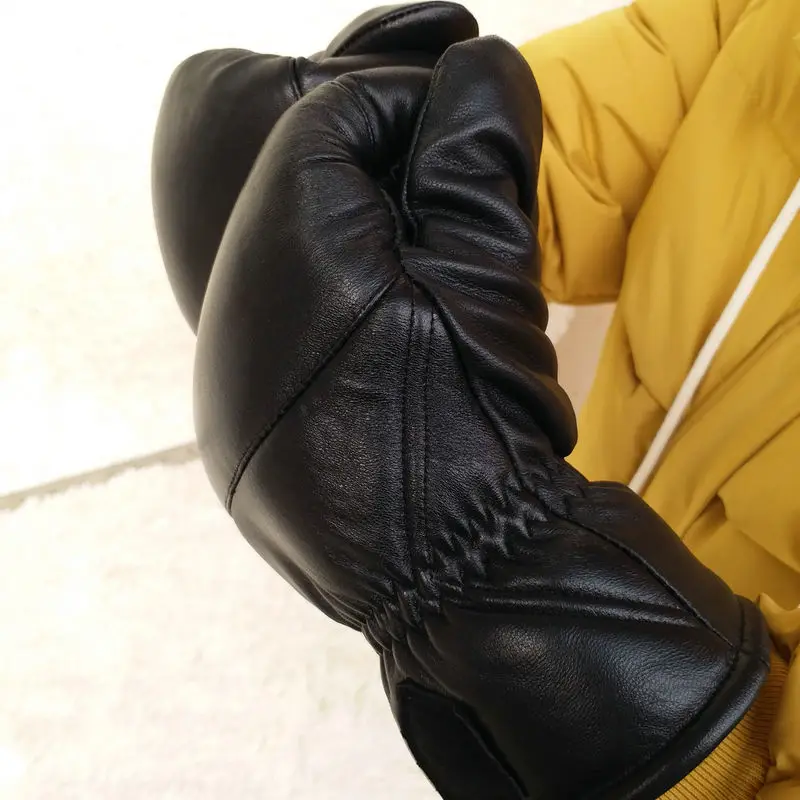 Woman Leather gloves Sheepskin Boxing Gloves Bending Outdoor Thicken Warm Winter Gloves Double Warm Sport gloves Oversized size