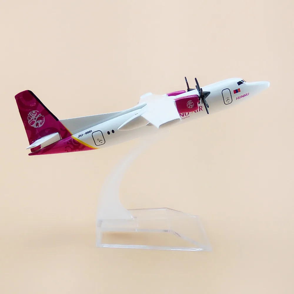 16cm Metal Hunnu Air Fokker 50 F50 F-50 Wings Of Monglia Airlines Plane Model Airplane Model w Stand Aircraft Crafts