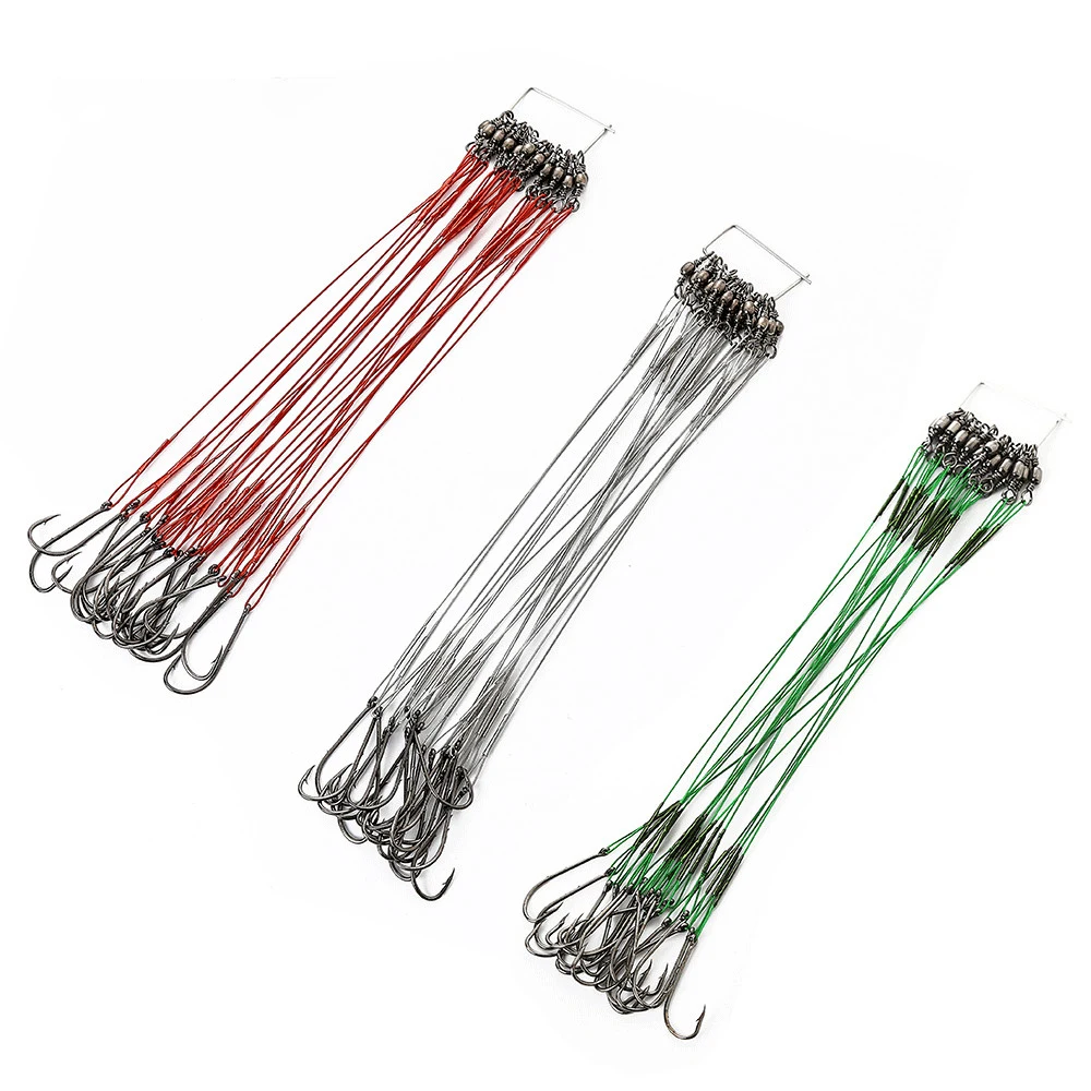 

20pcs 12-25cm Anti Bite Steel Wire Leader Leashes For Fishing 20-80LB With Baitholder Hook Swivel Fishing Line Pike Bass