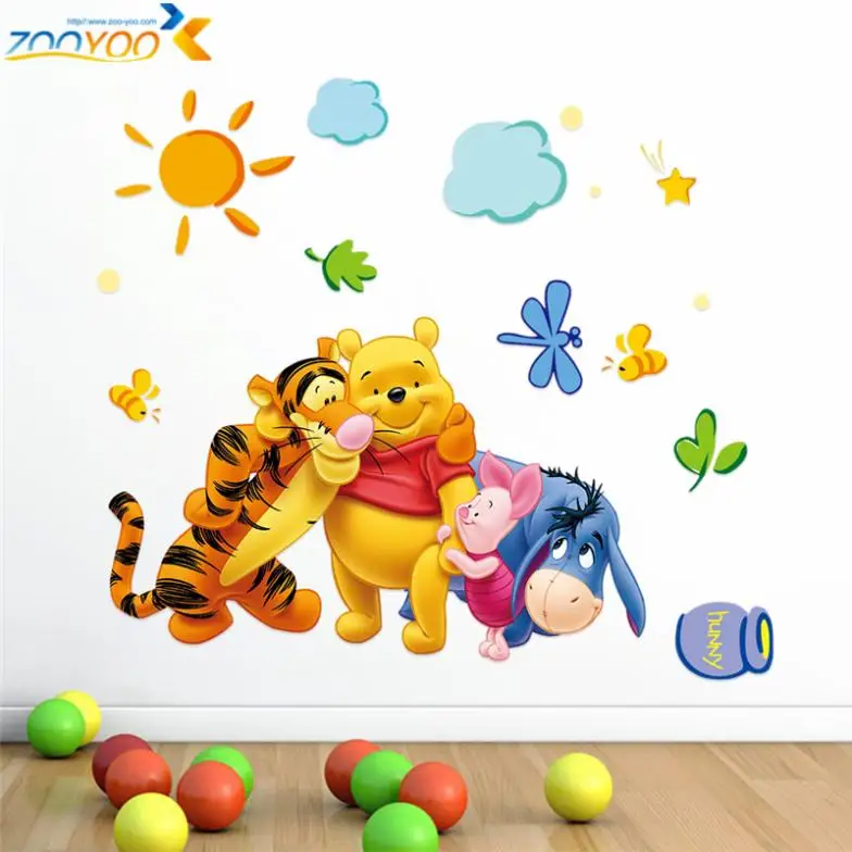 Winnie The Pooh With Friends Wall Stickers For Kids Room Home Decoration Cartoon Bear Pig Donkey Tiger animal Wall Mural Decal