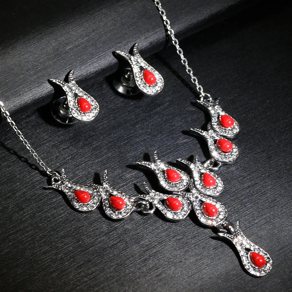 SUNSPICE MS Antique Silver Color Rhinestone Earring Necklace Sets For Women Morocco Traditional Wedding Jewelry Gifts