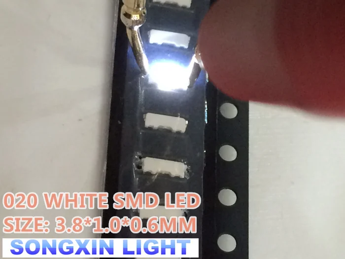 20PCS 020 White 3806 3810 Side View SMD/SMT CW 3.8*1.0*0.6mm 6000-9000K Light emitting diode Lamp bead 020 SMD led white