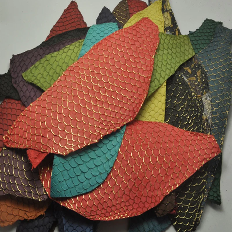 1pcs Colorful carp fish skin leather piece multi color DIY bag belt shoes accessories 25x10cm