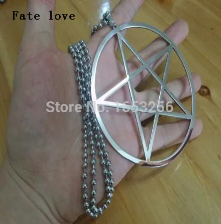 Fashion Large 4''  Pentagram Pentacle in Circle Stainless Steel Necklace with 32'' Chain UNISEX Wiccan Pagan