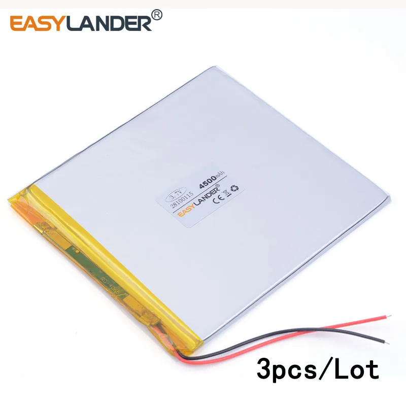 

3pcs/Lot 3.7 V 4500 mah 28100115 lithium Li ion polymer rechargeable battery For Power bank e-book video game Power mobile