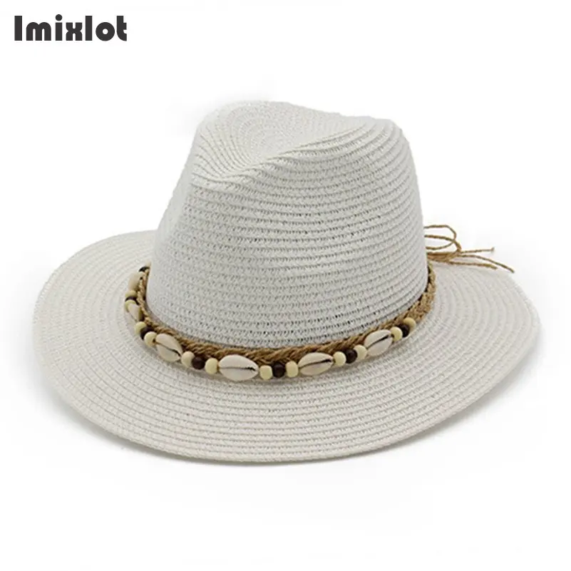 Summer Hats For Women England Style Wide Brim Straw Hats Sun Visor Shell Beads Hat Panama Travel Beach Hat Women\'s Strawhat