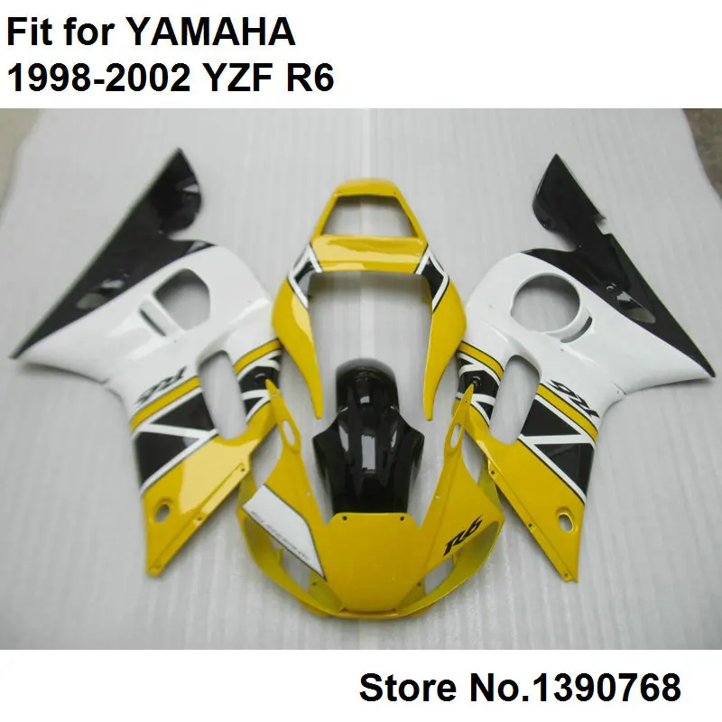 ABS plastic fairings for Yamaha YZF R6 98 99 00 01 02 yellow white black fairing kit YZFR6 1998 1999 2000 2001 2002 LV52