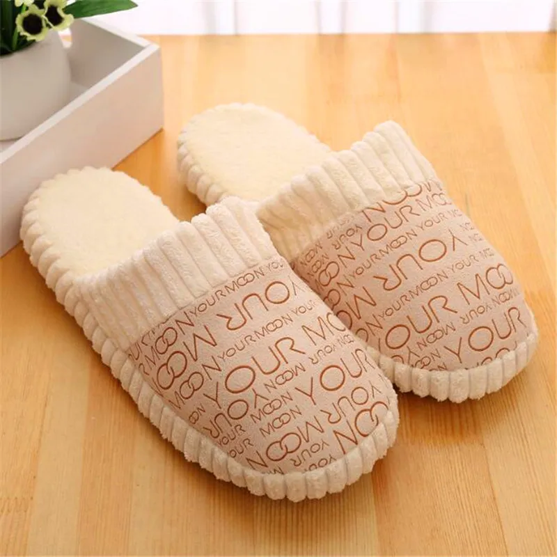 Autumn And Winter Letter Slippers Stitching To Keep Warm Indoor And Outdoor Non-Slip Suede Soft Bottom Cotton Slippers	H211