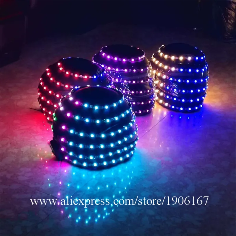 RGB LED Luminous Growing Flashing Robot Helmet Halloween Christmas Led Full Color Illuminated DJ Headwear Party For Dancing Bar