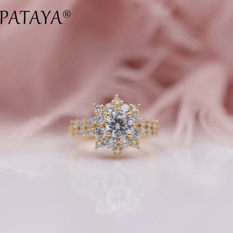 PATAYA New 585 Rose Gold Color Original Design Women Luxury Jewelry White Water Drop Leaf Natural Zircon Big Earrings Rings Sets