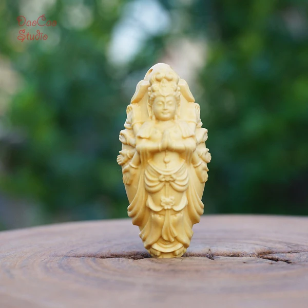 Natural Boxwood Carved Thousands Hand Guanyin Bodhisattva Pendant Mala Japa Beads Bracelet Jewellry Findings DIY Accessories