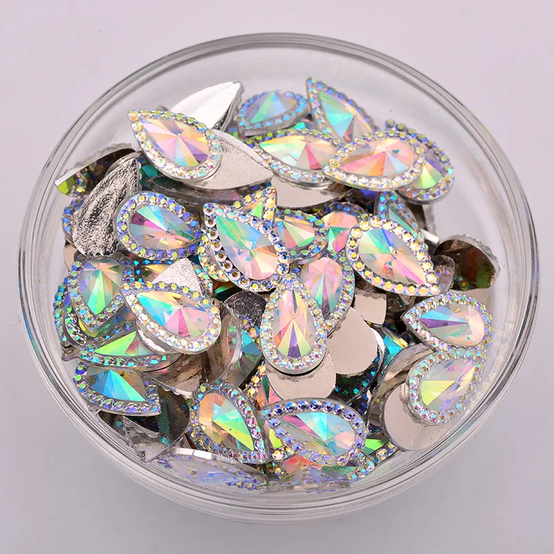 JUNAO 8x13mm 10x14mm Drop Shape Crystal AB Resin Rhinestones Non Sewing Beads Glue On Flat Stones Applique Scrapbook Strass