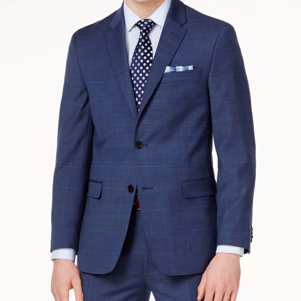 Navy Blue Glen Check Men Suit Custom Made Slim Fit Glen Plaid Two-piece Suit Men Prince Of Wales Checkered Suit with Windowpane