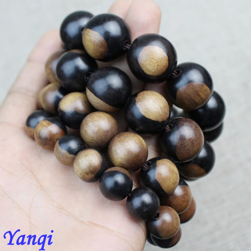 Natural ebony Tibetan Buddha Multilayer 108 Bead Black Bracelet Sandalwood Charm Bracelets Yin Yang Gossip For Men Wood Jewelry