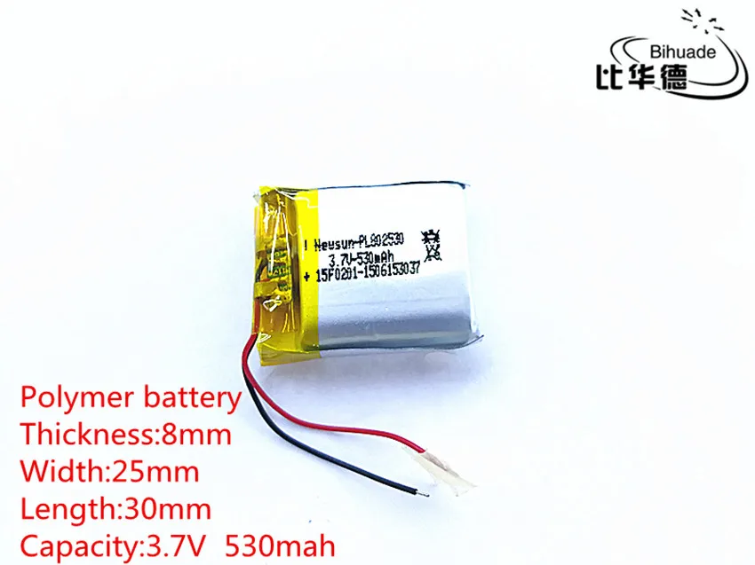 5pcs 3.7V,530mAH,802530 PLIB polymer lithium ion / Li-ion battery for GPS,mp3,mp4,mp5,dvd,bluetooth,model toy mobile bluetooth