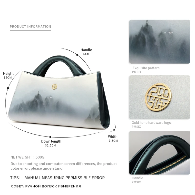 PMSIX 2020 Ink Style Cow Leather Women Handbags Fashion Light color Shoulder Bag Designer Half moon Tote Elegant Banquet bag