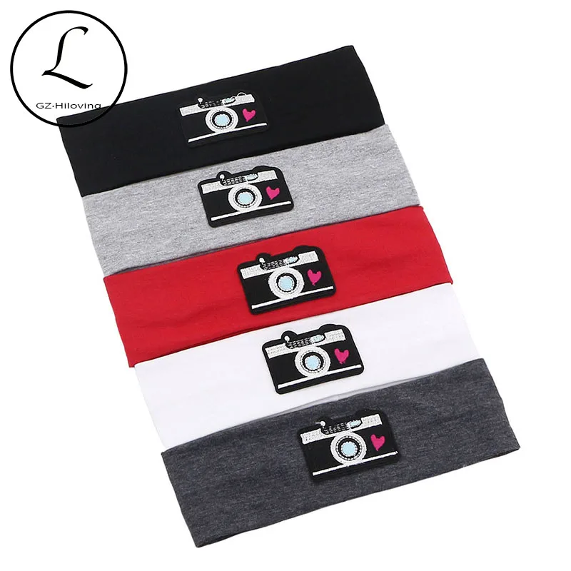 Cute Baby Girls Camera Patch Headbands Childs Kids Girls Soft Solid Cotton Elastic Headwear Hair Band Accessories Baby Stuff