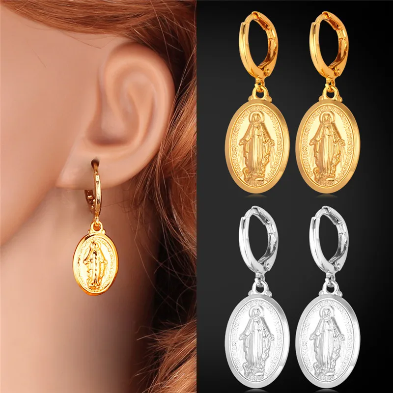 

Chainspro Virgin Mary Earrings For Women Gold/Silver Color Catholic Drop Earrings Religious Christian Jewelry E240