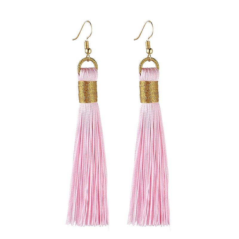 LOVBEAFAS Tassel Earrings For Women Statement Fashion Jewelry Drop Dangle Long Earrings Golden Wrap Silk Fabric Vintage Earrings