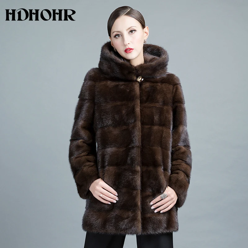 HDHOHR 2024 New Natural Mink Fur Coats Women Thick Warm Winter Commuting-Leisure Good Quality Short Genuine Mink Fur Parkas