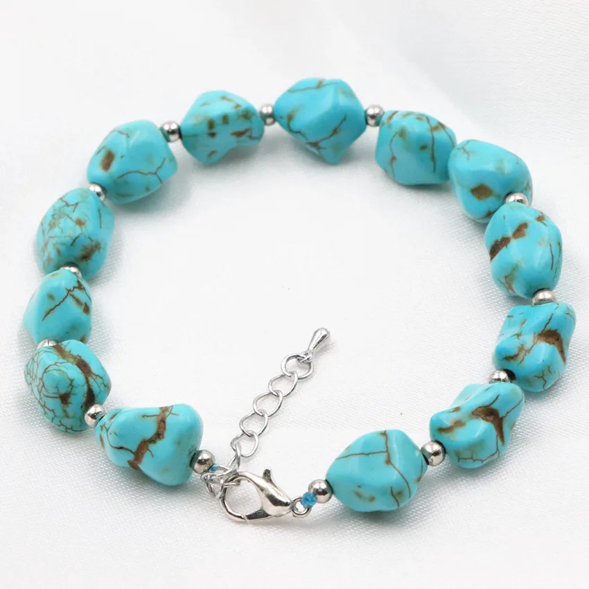 New Original DIY Bracelet Irregular Beads Women 9-11mm Turquoises Stone Strand Bracelets Bangle Wristband Jewelry 7.5inch A633