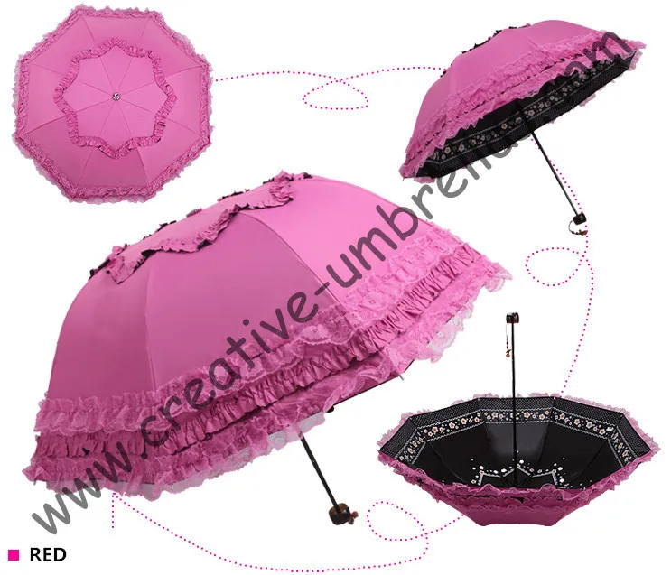 Arched princess umbrellas,100%sunscreen,UPF>50+,ladies'parasol,8k ribs,black silver coating,pocket parasol,UV protecting,lacing