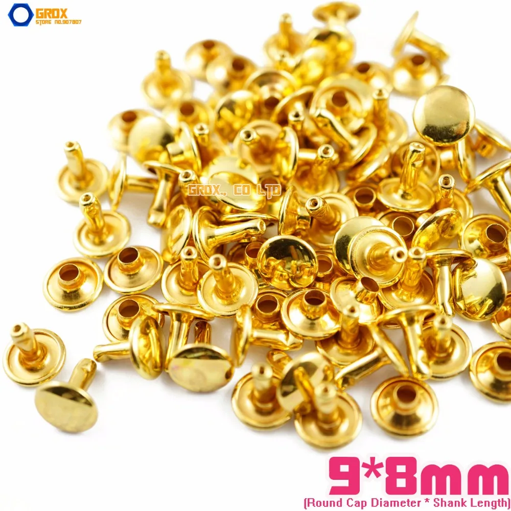 

400 set 9*8mm Gold Double Cap Round Rapid Rivet Punk Rock Leathercraft Rivet
