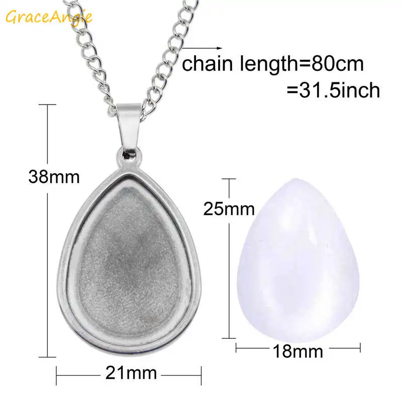 GraceAngie Stainless Steel Cabochons Bases Bezel Trays Blank Settings Necklace Pendant Making DIY Accessory Fit 25*18mm Cameo